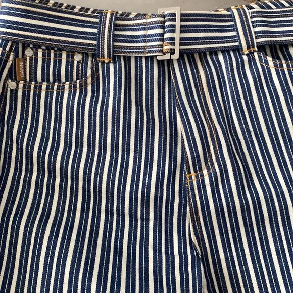 ❌SOLD❌NWOT Ganni Mixed Stripe Dark Indigo Denim Buster Top & Shorts Set💙🤍💙 - Picture 15 of 16